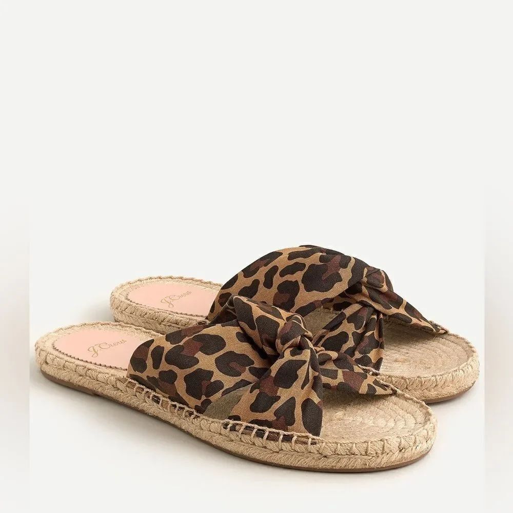 J Crew Twisted Knot Espadrille Sandals in Leopard Canvas NWT